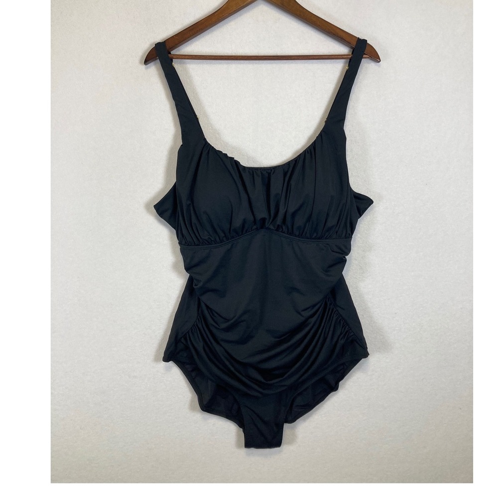 Classic‎ Ruched Caribbean Sand Women 20W Black Tummy Control One Piece PLCS-542